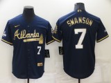 MLB Atlanta Braves #7 Dansby Swanson Navy/Gold Game Nike Jersey