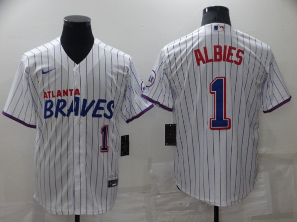 MLB Atlanta Braves #1 Ozzie Albies 2022 White/Gold World Series Champions Program Jersey