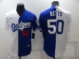 MLB Los Angeles Dodgers #50 Mookie Betts White/Blue Split Game Jersey