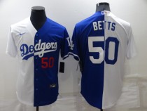 MLB Los Angeles Dodgers #50 Mookie Betts White/Blue Split Game Jersey