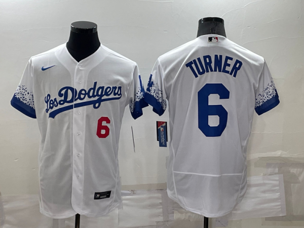 MLB Los Angeles Dodgers #6 Turner White City Connect Flex Base Elite Jersey