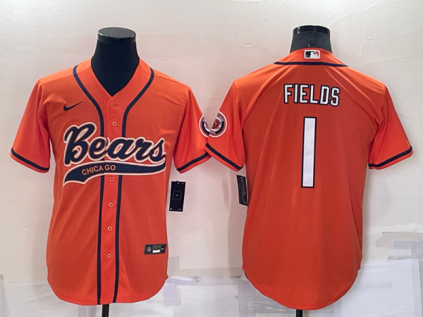 Men's Chicago Bears #1 Justin Fields Orange Baseball Nike Jersey