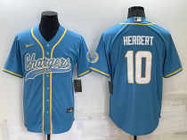 Men's Los Angeles Chargers #10 Justin Herbert Light Blue Baseball Nike Jersey