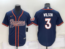 Men's Denver Broncos #3 Russell Wilson Blue Baseball Nike Jersey
