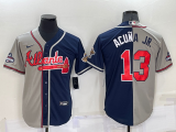 MLB Atlanta Braves #13 Ronald Acuna Jr. Gray Navy Two Tone Split Jersey