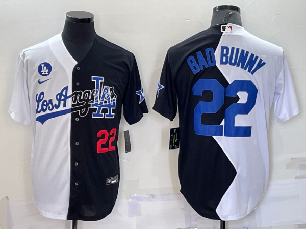 MLB Los Angeles Dodgers #22 Bad Bunny 2022 All-Star White/Black Split Jersey