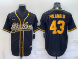 Men's Pittsburgh Steelers #43 Polamalu Black Baseball Jersey