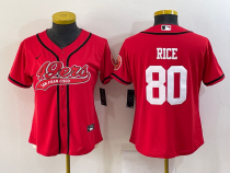 Women San Francisco 49ers #80 Jerry Rice Red Baseball Jersey