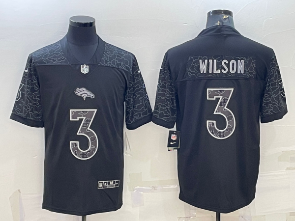 Men's Denver Broncos #3 Russell Wilson Black Reflective Limited Jersey