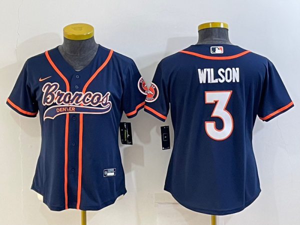 Women Denver Broncos #3 Russell Wilson Blue Baseball Nike Jersey