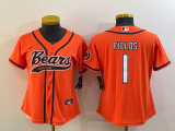Women Chicago Bears #1 Justin Fields Orange Baseball Nike Jersey