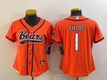 Women Chicago Bears #1 Justin Fields Orange Baseball Nike Jersey