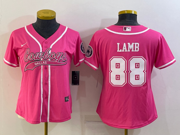 Women Dallas Cowboys #88 CeeDee Lamb Pink Baseball Nike Jersey