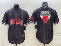 NBA Chicago Bulls Black Team Big Logo With Patch Baseball Nike Jersey