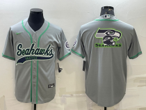 Copy Men's Seattle Seahawks Grey Team Big Logo With Patch Baseball Nike Jersey