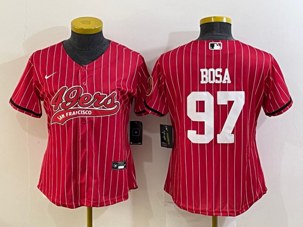 Women San Francisco 49ers #97 Nick Bosa Red Baseball Nike Jersey