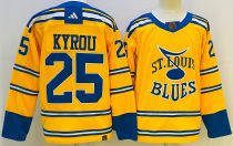 Men's St. Louis Blues #25 Jordan Kyrou Yellow 2022-23 Reverse Retro Jersey