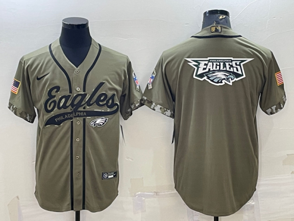 Men's Philadelphia Eagles 2022 Olive Salute To Service Team Big Logo With Patch Baseball Nike Jersey