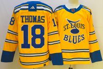 Men's St. Louis Blues #18 Thomas Yellow 2022-23 Reverse Retro Jersey