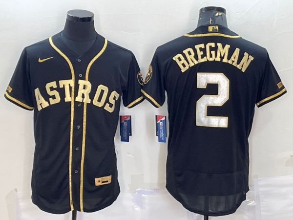 MLB Houston Astros #2 Alex Bregman Black Gold Flex Base Elite Jersey