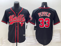NBA Chicago Bulls #33 Scottie Pippen Black Baseball Jersey
