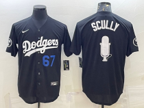 MLB Los Angeles Dodgers #67 Vin Scully Black Big Logo With Vin Scully Patch Jersey