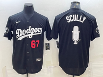 MLB Los Angeles Dodgers #67 Vin Scully Black Big Logo With Vin Scully Patch Jersey