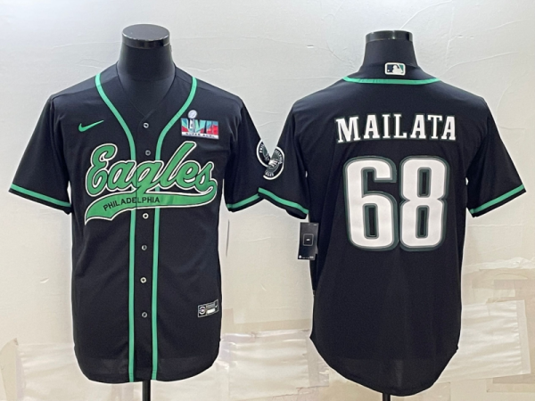 Men's Philadelphia Eagles #68 Jordan Mailata Black With Super Bowl LVII Patch Limited Jersey