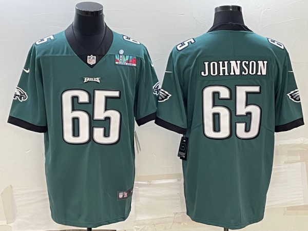 Men's Philadelphia Eagles #65 Lane Johnson Green Super Bowl LVII Patch Vapor Untouchable Limited Jersey