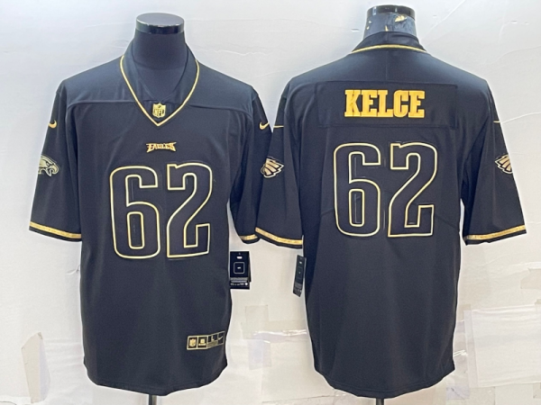 Men's Philadelphia Eagles #62 Jason Kelce Black Golden Edition Limited Jersey