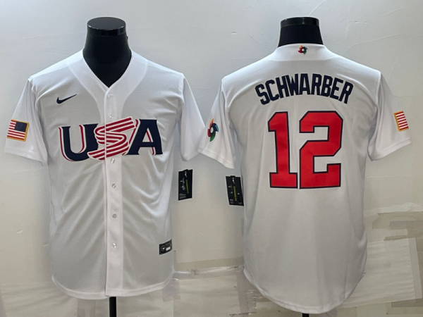 MLB USA Baseball Kyle Schwarber 2023 World Baseball Classic White Jersey
