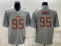 Men's Kansas City Chiefs #95 Chris Jones Gray Super Bowl LVII Patch Atmosphere Fashion Limited Jersey