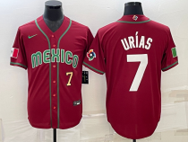 MLB Mexico Baseball #7 Julio Urías 2023 Red Blue World Baseball Classic Stitched Jersey