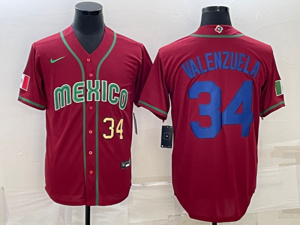 MLB Mexico Baseball #34 Fernando Valenzuela 2023 Red Blue World Baseball Classic