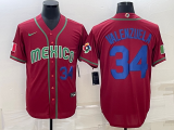MLB Mexico Baseball #34 Fernando Valenzuela 2023 Red Blue World Baseball Classic