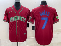 MLB Mexico Baseball #7 Julio Urías 2023 Red Blue World Baseball Classic Stitched Jersey