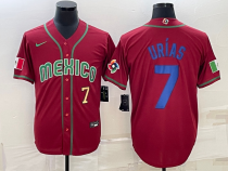 MLB Mexico Baseball #7 Julio Urías 2023 Red Blue World Baseball Classic Stitched Jersey