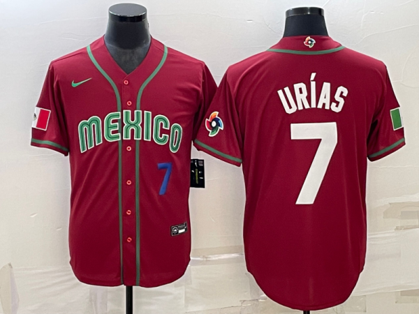 MLB Mexico Baseball #7 Julio Urías 2023 Red Blue World Baseball Classic Stitched Jersey