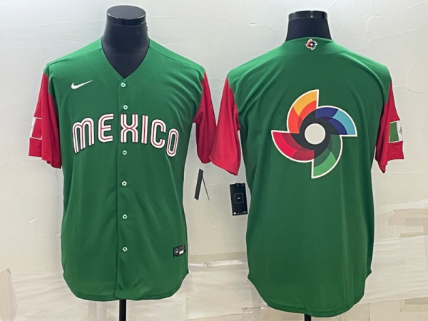 MLB Mexico Baseball Blank 2023 Green World Baseball With Patch Classic Stitched Jersey