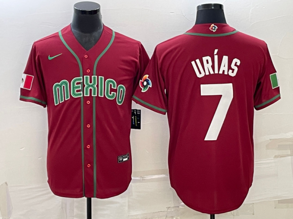 MLB Mexico Baseball #7 Julio Urías 2023 Red Blue World Baseball Classic Stitched Jersey