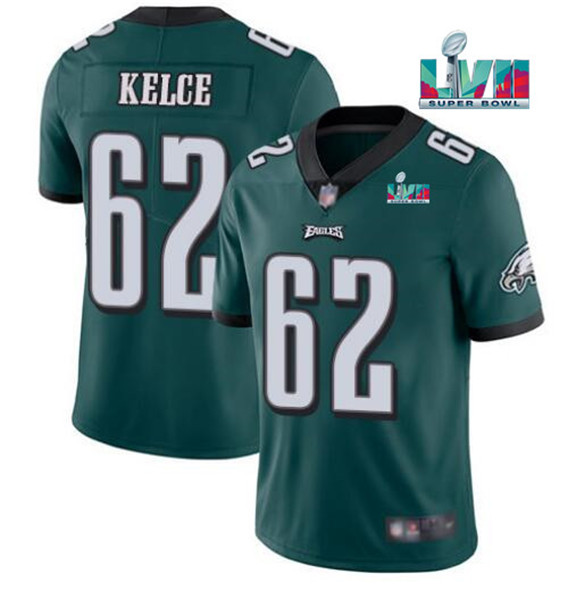 Men's Philadelphia Eagles #62 Jason Kelce Green Super Bowl LVII Patch Vapor Untouchable Jersey