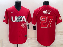 Men's USA Baseball #27 Mike Trout 2023 Red World Baseball Classic Stitched Jersey