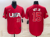 Men's USA Baseball #15 Bobby Witt Jr. 2023 Red World Baseball Classic Stitched Jersey