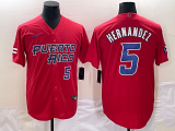 Men's Puerto Rico Baseball #5 Enrique Hernandez 2023 Red World Baseball Classic Stitched Jersey