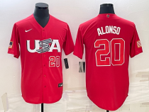 Men's USA Baseball #20 Pete Alonso 2023 Red World Baseball Classic Stitched Jersey