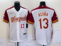 Men's Venezuela Baseball #13 Venezuela Acuña Jr. 2023 White World Baseball Classic Jersey