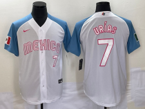 Men's Mexico Baseball #7 Julio Urías 2023 White Blue World Baseball Classic Stitched Jersey