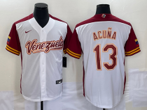 Men's Venezuela Baseball #13 Venezuela Acuña Jr. 2023 White World Baseball Classic Jersey