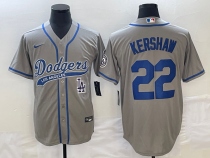MLB Los Angeles Dodgers #22 Clayton Kershaw Grey With Patch Cool Base Stitched Baseball Jersey