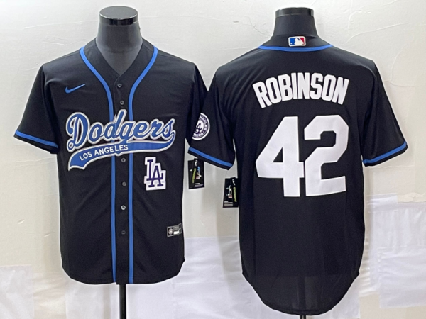 MLB Los Angeles Dodgers #42 Robinson Black With Patch Cool Base Stitched Baseball Jersey